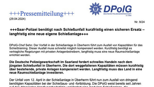 Saar-Polizei benötigt nach Schießunfall kurzfristig einen sicheren Ersatz – langfristig eine neue eigene Schießanlage